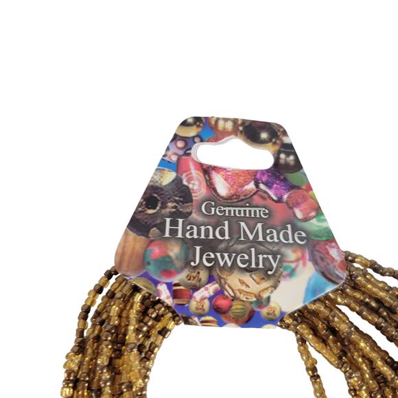 48" Long Brown Gold Seed Bead Necklace Boho Multistrand India Handmade  NEW - Picture 5 of 8